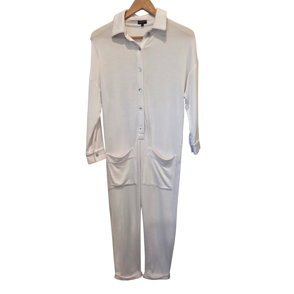 Bleusalt The Jumpsuit Long Sleeve Button Front Cream Minimalist Size Small
